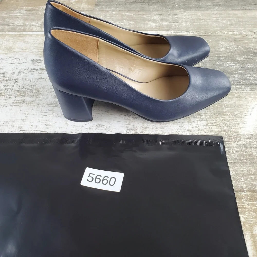 Naturalizer Warner Womens Pump Sz 9 W Comfort French Navy Square Toe Block Heel